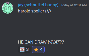 harold spoilers/// .... HE CAN DRAW WHAT?