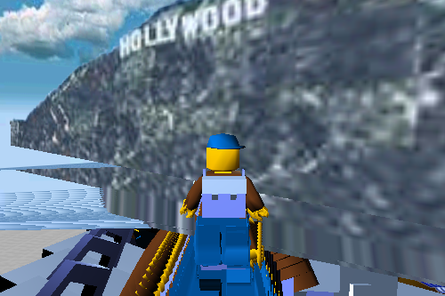 player character out of bounds, looking at Hollywood sign background elemement